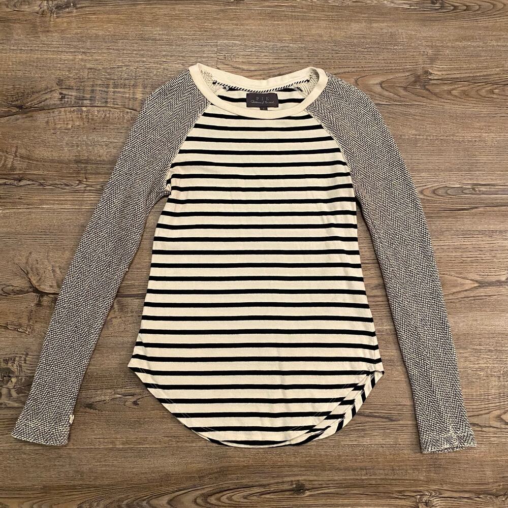 PJK 100% Cotton Black and White Striped Long Sleeve Shirt Women's size Small